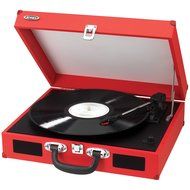 Jensen JTA-410-R Portable 3-Speed Stereo Turntable with Built-In Speakers (Red)