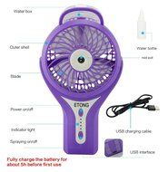 ETONG Portable Handheld USB Misting Fan Personal Cooling Mist Humidifier Rechargeable Mini Water Spray Cooling... N4