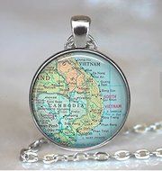 Cambodia map pendant, Cambodia pendant, Cambodia necklace, Vietnam map pendant, Vietnam pendant, keychain