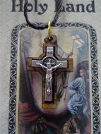 Olive Wood Small Catholic Silver Plated Cross Crucifix Handmade on Thread