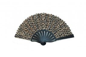 Leopard Style Hand Fan with Black Slab (Brown)