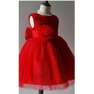 KAKA(TM) Lovely Girls One Piece Dress Rose Flower Gauze Red Princess Skirt Party Costume Dress With Bowknot +... N4