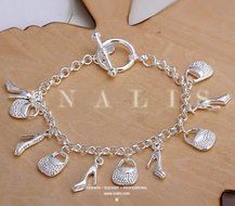 New Women Fashion 925 Sterling Silver Plated Shoes Stylish Bag Bracelets Jewelry