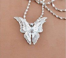 Women Lady Girl Silver Plated Butterfly SH Necklace Pendant CA Fashion N2