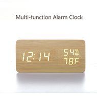 COOWOO Digital Wood Clock Sound Activated LED Alarm Clock Multi-function Display with Temperature and Humidity... N6