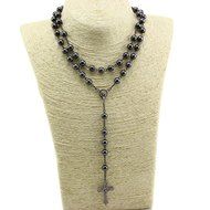 Nonmagnetic Hematite Stone Beads Rosary 8mm Black Catholic Necklace Holy Soil Medal &amp; Cross N2