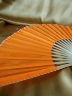 9" Orange Chinese Folding Silk Hand Fan for Weddings