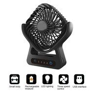 Iwonderful Personal Mini USB Rechargeable Fan,3 Shifting, LED Light,Protable Power Source-Balck