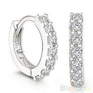 Fashion Jewelry White Topaz Gemstones Crystal Silver Plated Hoop Earrings