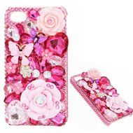 Iphone 7 Plus 5.5inch Bling Rose Gems Smartphone Cover,Yaheeda Rose Fur Ball Design 3D Handmade Rhinetstone Phone... N3