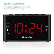 DreamSky Large Display Dual Alarm Clock With AM/FM Radio ,Battery Backup ,Sleep Timer And Snooze , 2 Dimmer Optional N6