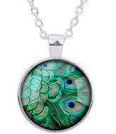 Frybrid Women Heart Leaf Key Peacock Pendant Sweater Chain Necklace