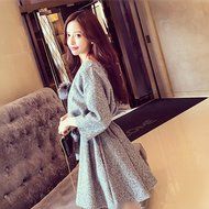 Spritech(TM) Fashion Women's A-Line Three Quarter Sleeve Woolen Dress with Belt XL