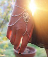 Fashion Hamsa Fatima Multilayer Bracelet Finger Ring Slave Chain Hand Harness W8