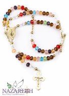 Jerusalem Colorful Crystals Beads Praying Rosary Miraculous Medal &amp; Crucifix