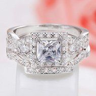 Fashion Women 2PCS Square White Topaz 925 Silver Wedding Couple Rings Set New (9)