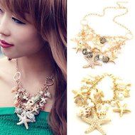 Hot Summer Beach Statement Starfish Shell Conch Pearl Pendants Nacklace Chain