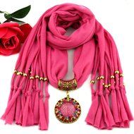 AutumnFall Women Girl Pendant Scarf With Tassel Rhinestone Necklace Scarves (U) N12