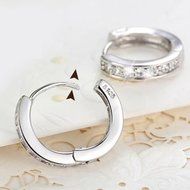 18k Silver Hoop Earrings Crystal Heart Stud Women Round Charming Jewellery Hot
