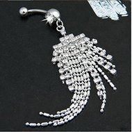 Hot Rhinestone Tassel Navel Dangle Button Belly Ring Bar Body Piercing Jewelry