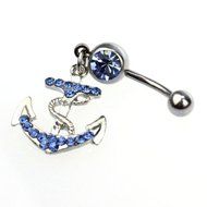 Kathy store INC 316l Surgical Stainless Steel 14g 7/16 Inch Anchor Crystal Rhinestone Gem Bar Navel Belly Ring...