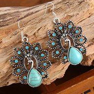 1Pair Boho Turquoise Rhinestone Peacock Hook Dangle Earrings Women Jewelry NEW