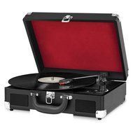 Innovative Technology Nostalgic 3-Speed Bluetooth Suitcase Turntable Black/ Red Model ITVS-550BT BR N2