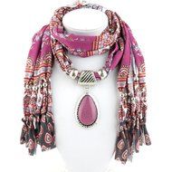 AutumnFall Women Girl Pendant Scarf With Tassel Rhinestone Necklace Scarves (U) N23