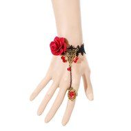 QTMY Rose Flower Black Lace Ring Adjustable Bracelet Jewelry Set gift for women girl