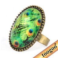TOOGOO(R) Antique Exquisite Peacock Feather Pattern Ring - Retro Court Style