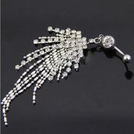 Hot Rhinestone Tassel Navel Dangle Button Belly Ring Bar Body Piercing Jewelry N2