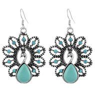 1Pair Boho Turquoise Rhinestone Peacock Hook Dangle Earrings Women Jewelry NEW N2