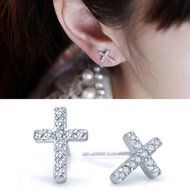 1 Pair Full Rhinestone Crosses-shaped Delicate Ear Stud Earrings Fashion Jewelry N2