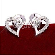 925 Sterling Silver Plated Fashion Crystal Heart Ear Stud Earrings Jewelry Gift