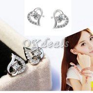 925 Sterling Silver Plated Fashion Crystal Heart Ear Stud Earrings Jewelry Gift N2