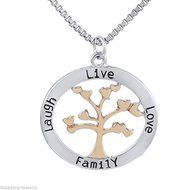 Tree Of Life Pendant Necklace Carved Live Love Family Laugh Letter Jewelry Gift