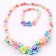 Kids Girls Lovely New Beads Flowers Necklace Bracelet 2 in 1 Jewelry Set Eyeful