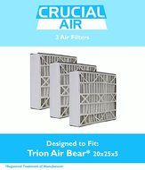3 Trion Air Bear Filters 255649-102 Pleated Furnace Air Filter 20x25x5 MERV 8, Designed by Crucial Air
