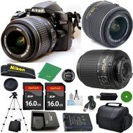 Nikon D3200 - International Version (No Warranty), 18-55mm f/3.5-5.6 DX VR, Nikon 55-200mm f4-5.6G ED DX Nikkor... N2