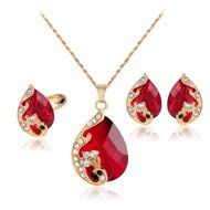 5 Colors Party Wedding Rhinestones Glass Necklace Earrings Ring Jewellery Set N2