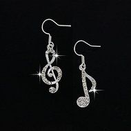 Newest Crystal Rhinestone Music Note Drop Dangle Design Girls Ear Stud Earring
