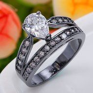 Fashion Women Black Gold Plated GP White Topaz Statement Ring Wedding Jewelry (7)