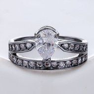 Fashion Women Black Gold Plated GP White Topaz Statement Ring Wedding Jewelry (7) N2