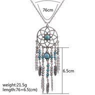Retro Dream Catcher Turquoise Feather Charm Pendant Jewelry Long Chain Necklace N6
