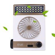 Combo Fan with LED Lantern Light &amp; Rechargeable Flashlight Solar Or Ac Charged (Gold)