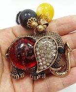 QTMY Elephant diamond Rhinestone Black bead Choker Necklace long Chain Bohemian Jewelry with Pendant for Women... N2