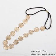 Womens Fashion Metal Chain Jewelry Hollow Rose Flower Elastic Hair Band Headband N2