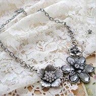 Hot Vintage Rhinestone Crystal Silver Flower Pendant Bib Choker Chain Necklace