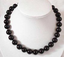 8mm Black Agate Gemstone Round Beads Chain Necklace 18&#039;&#039;