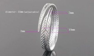 New Fashion Jewelry Women&#039;s Silver Plated Feather Open Cuff Bangle Bracelet N6